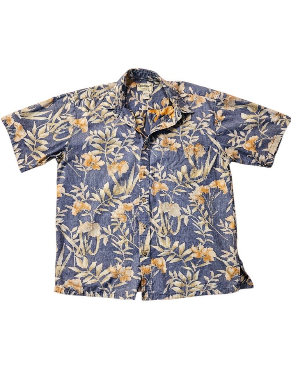 Vintage Blue Floral Tropical Short-Sleeve Button-Up Shirt Sz L